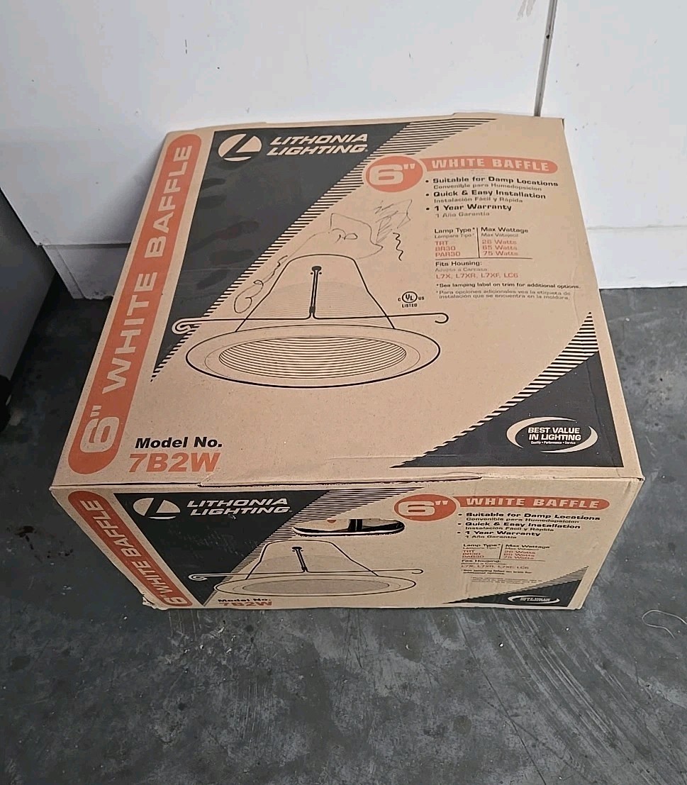 Lot Of 24 Lithonia Lighting 6" Can Light White Baffle Model No 7B2W New In Boxes