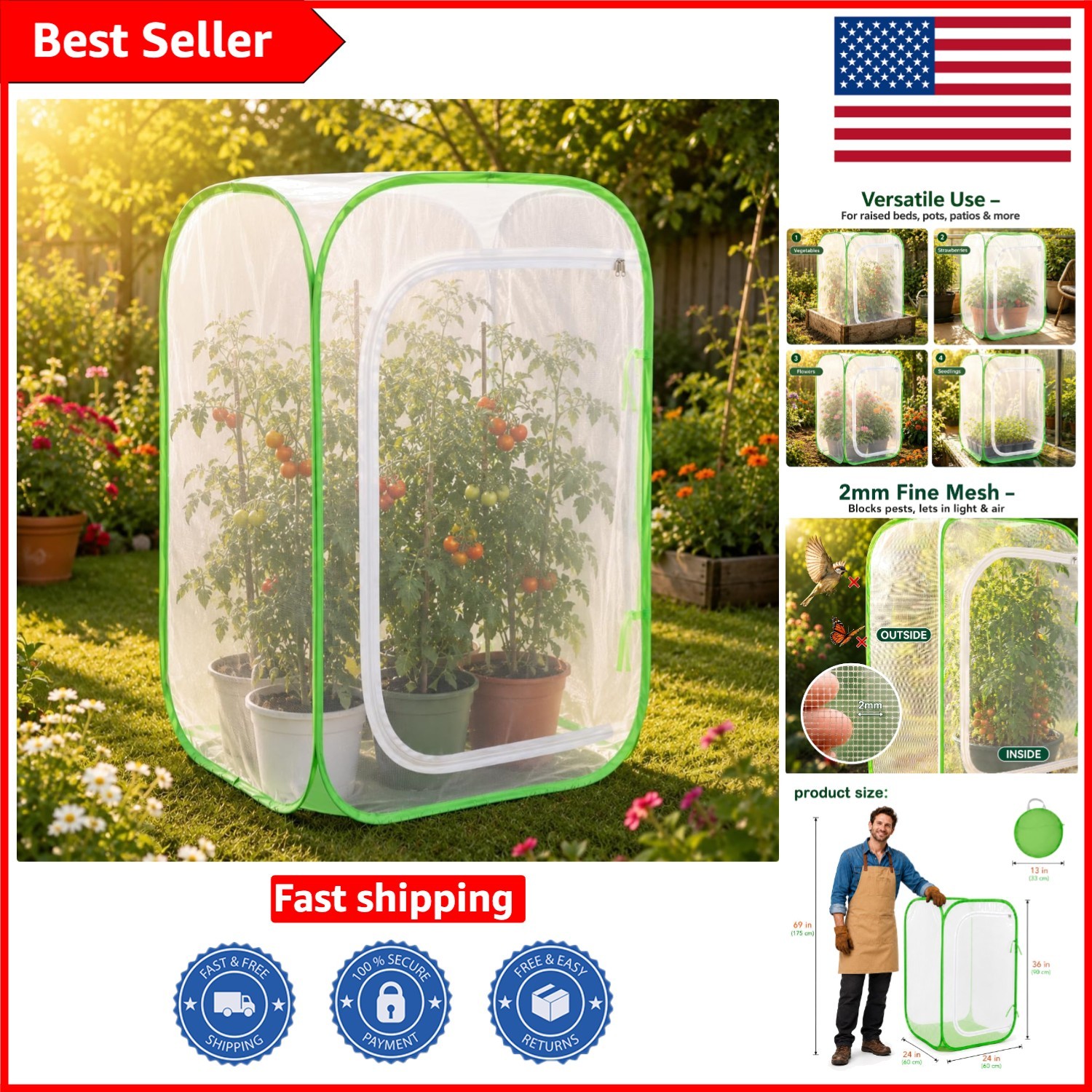 Collapsible Pop-Up Plant Tent - 36"L x 24"W for Easy Plant Protection and Care