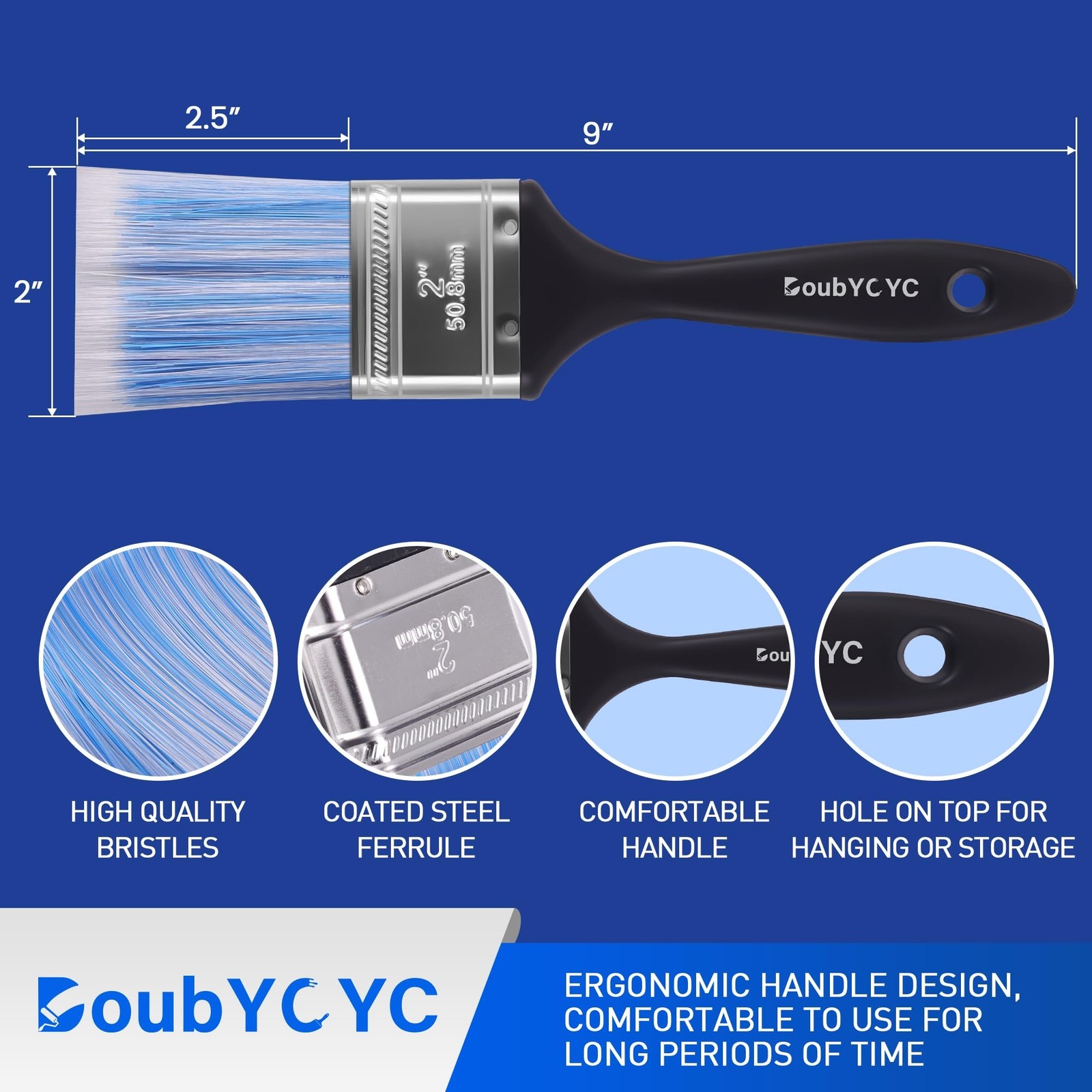DoubYCYC 24 Pack 2 Inch Flat Paint Brushes Plastic Handle