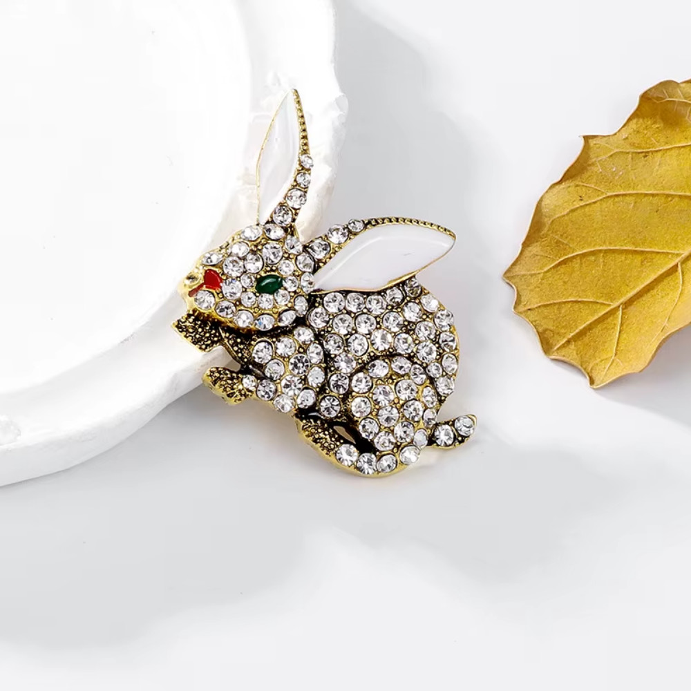 Easter Spring Bunny Crystal Brooch Rhinestone Rabbit Animal Pin Jewelry Gift