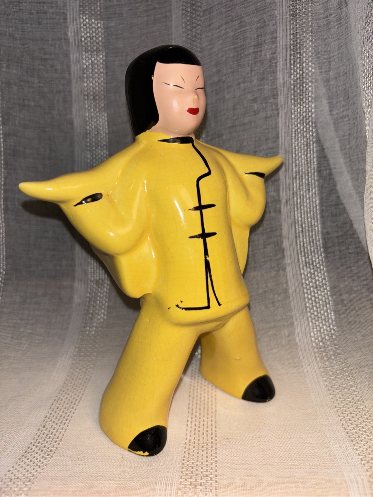 Asian Woman Ceramic Planter Dresser Caddy Figurine Kitsch   Collectible Yellow