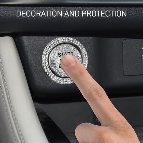 Bling Car Push Start Button Covers, Sparkling Rhinestone Switch Knob White
