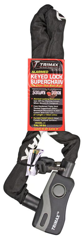 Trimax Alarm Chain Lock Motorcycle ATV/UTV Street Bike Dirt Bike Snowmobile PWC