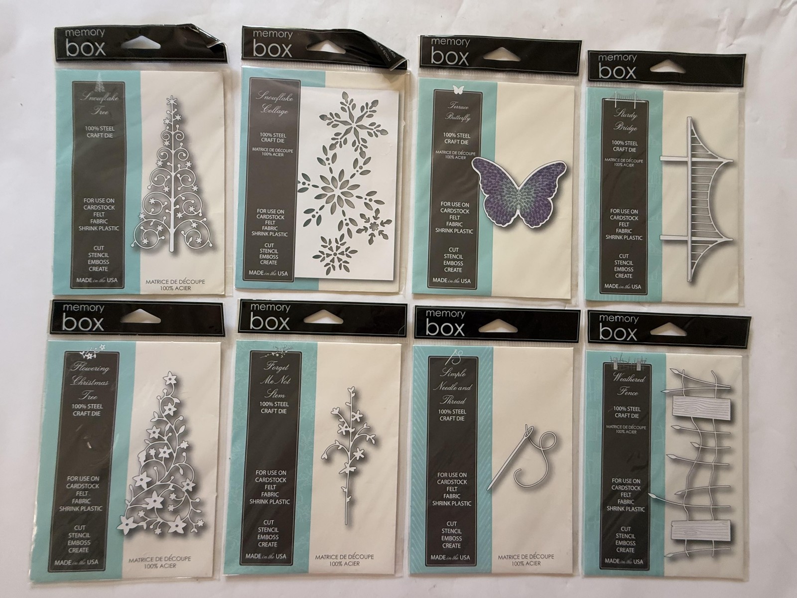 Memory Box Steel Craft Dies Lot of 8 Made in USA Snowflake Tree Bridge Fence