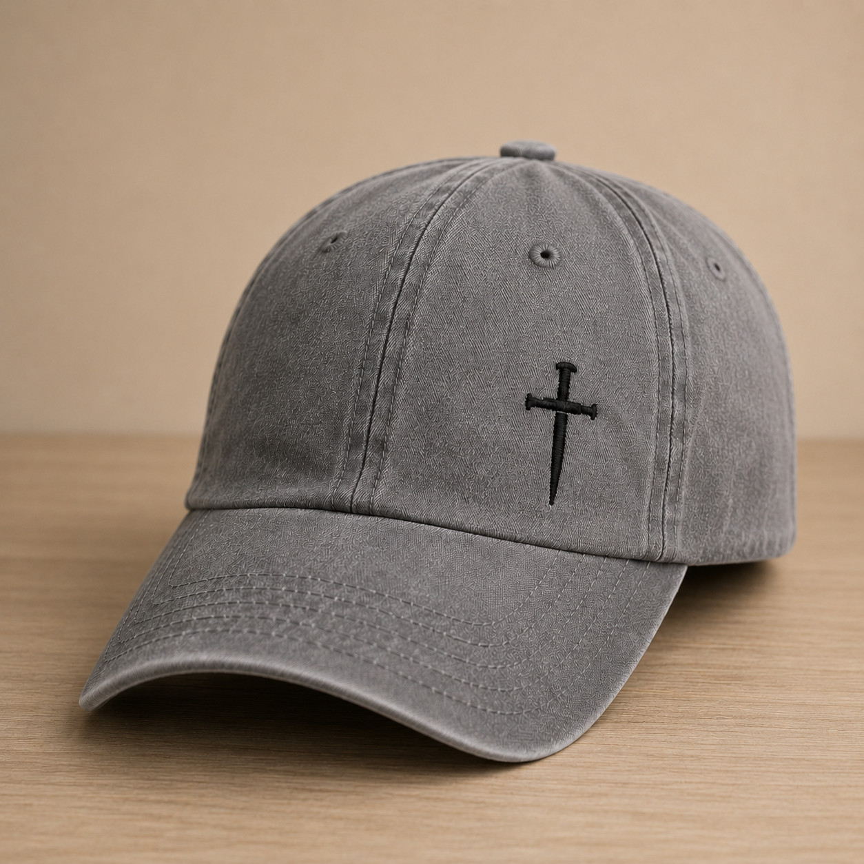 Minimalist Three Nails Cross Washed Hat, Christian Cross Embroidered Cap