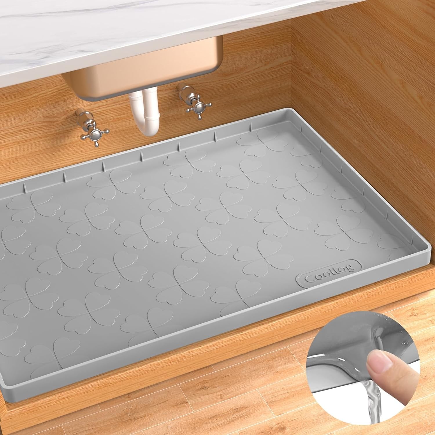 COOLLOG WATERPROOF UNDER SINK MAT 34”X 22” CABINET LINER - LIGHT GRAY