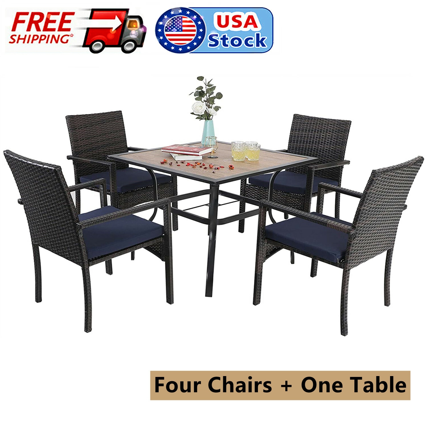 5Pcs Patio Furniture Set Outdoor Furniture Dining Table Rattan Wicker Chairs Set