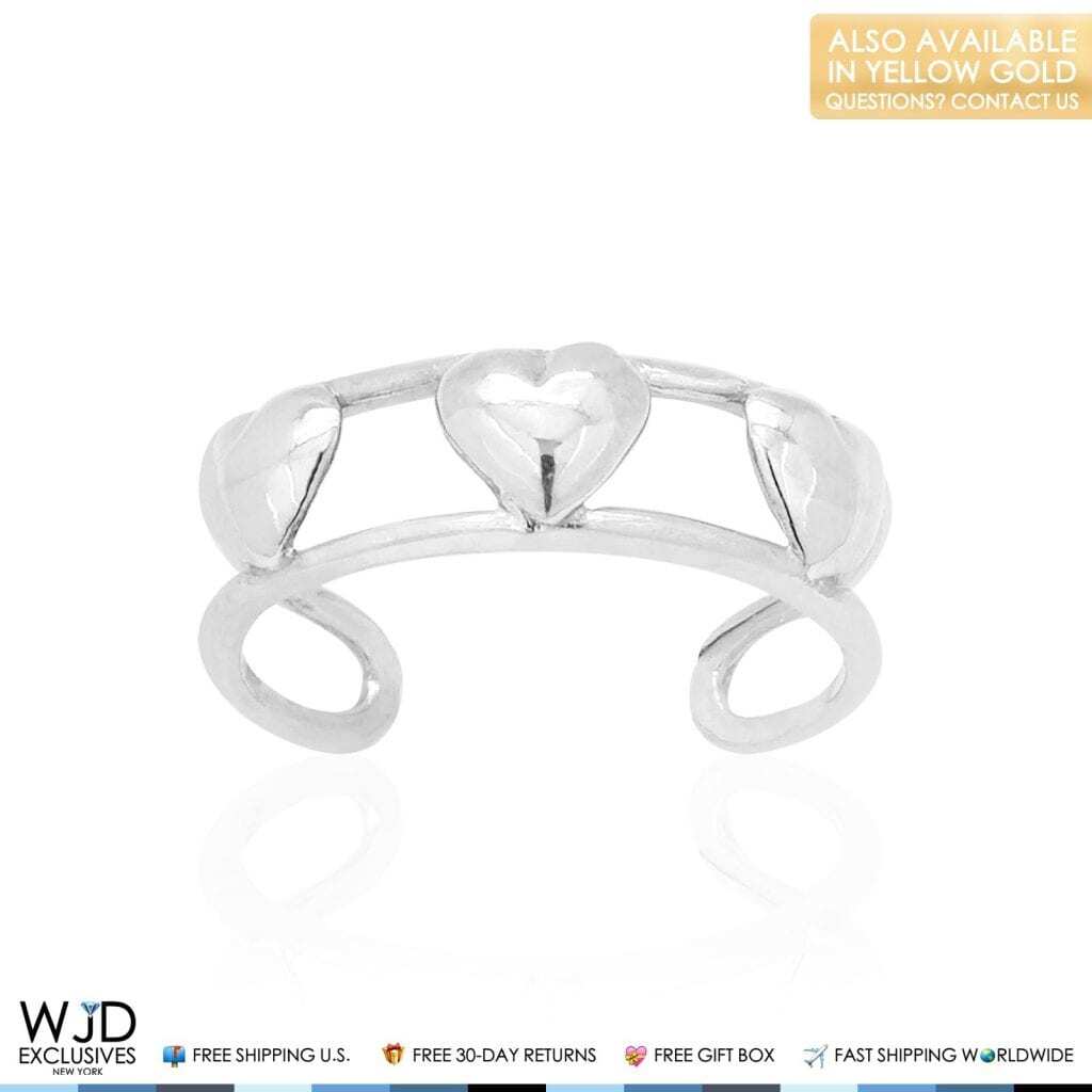 14k Solid Yellow White Gold Heart Toe Ring Size 3 (adjustable)