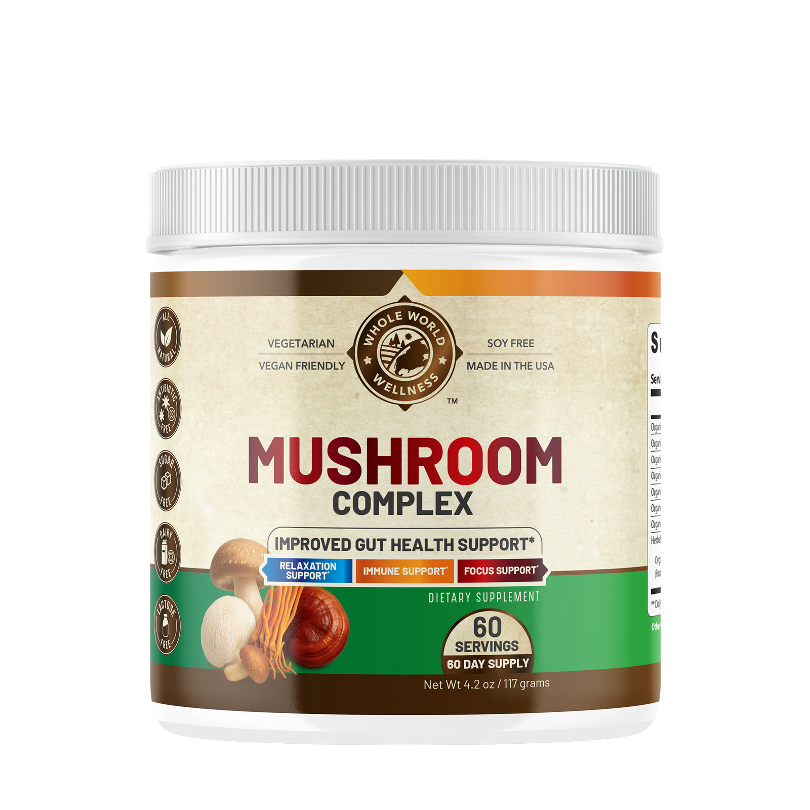 Organic Mushroom Complex Powder Supplement. USA Made.
