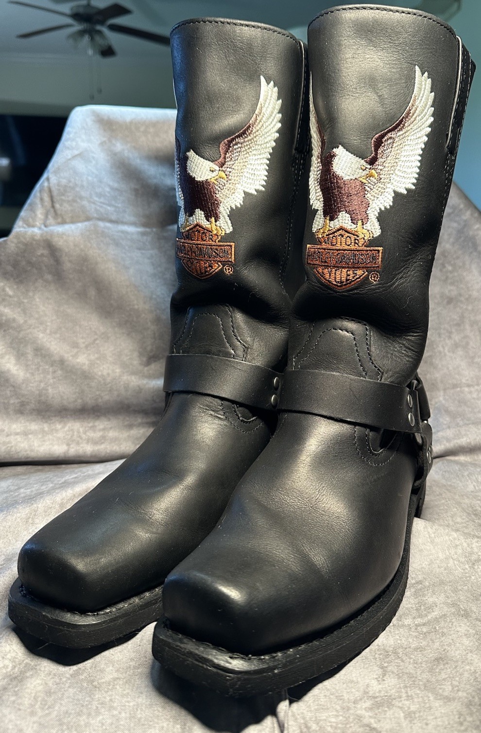 Harley Davidson Classic Embroidered Eagle Black Biker Boot  Men’s 10.5 W