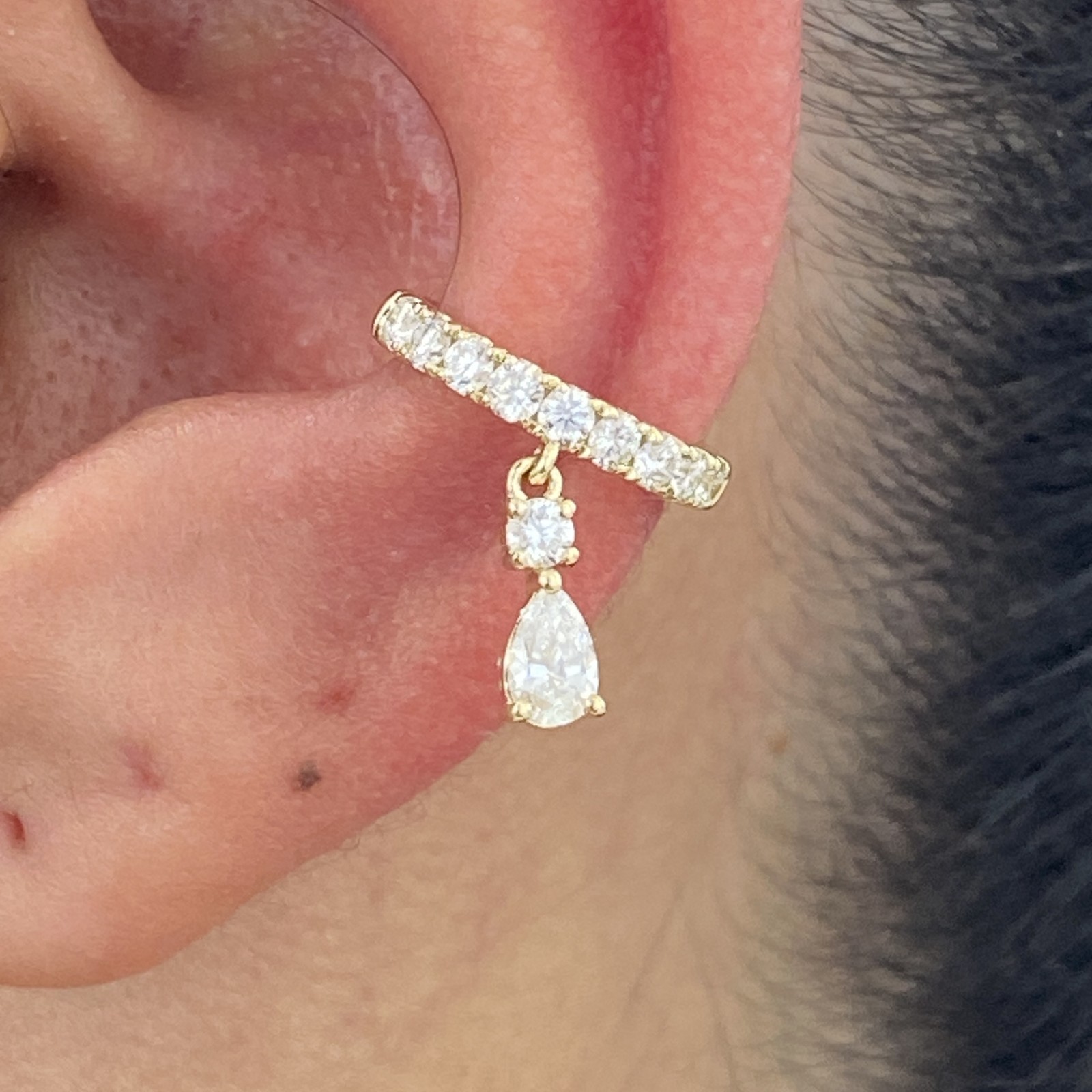 14K Rose Gold Cuff Earrings 0.4ct Pear Labcreated Diamond F/VS Gift for Women