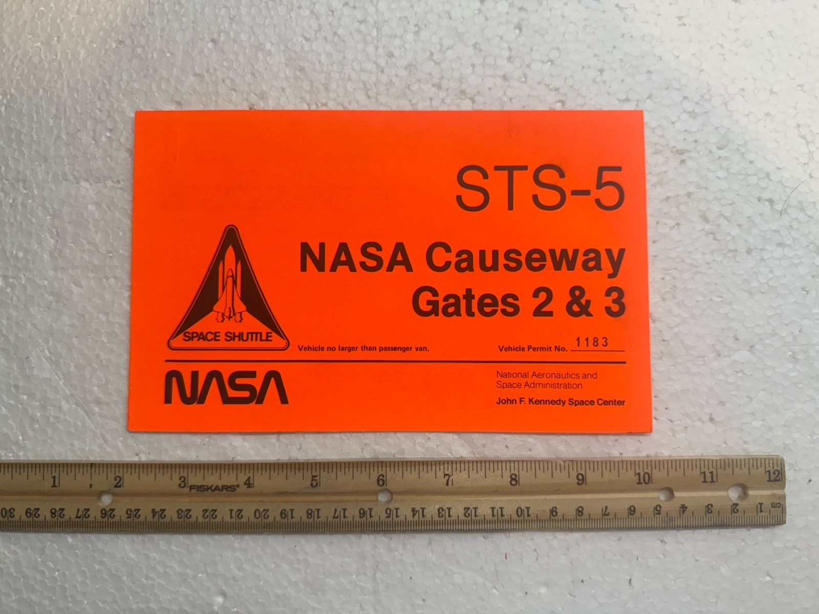 Vintage NASA Space Shuttle Causeway Parking Pass - STS-5