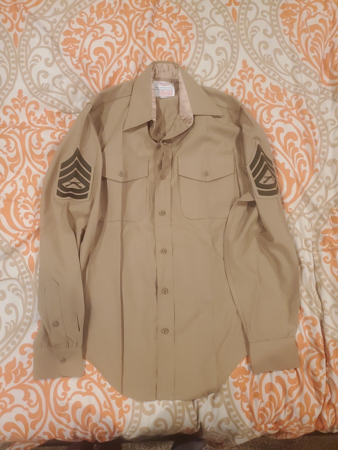 US Marine Creighton Button-Down Long Sleeve Uniform Men SZ 15.5  35 Khaki Brown