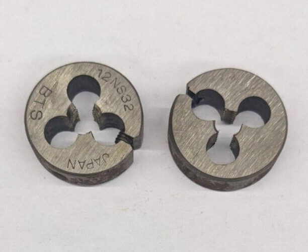 2 BTS #12-32 NS Round Dies 13/16" OD Screw Adjustable Die Carbon Steel Japan