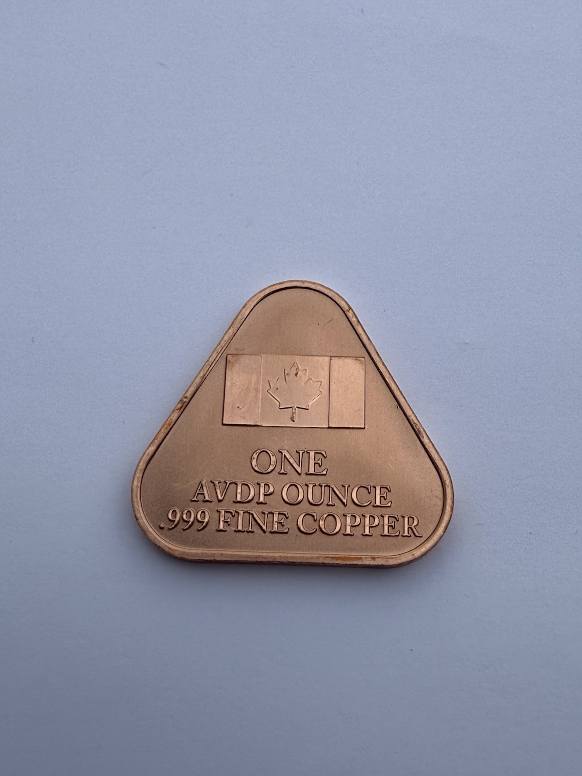 Colorized Maple Leaf 🍁 Canada .999 Fine Copper Reverse Proof Triangle ADVP 1 Oz