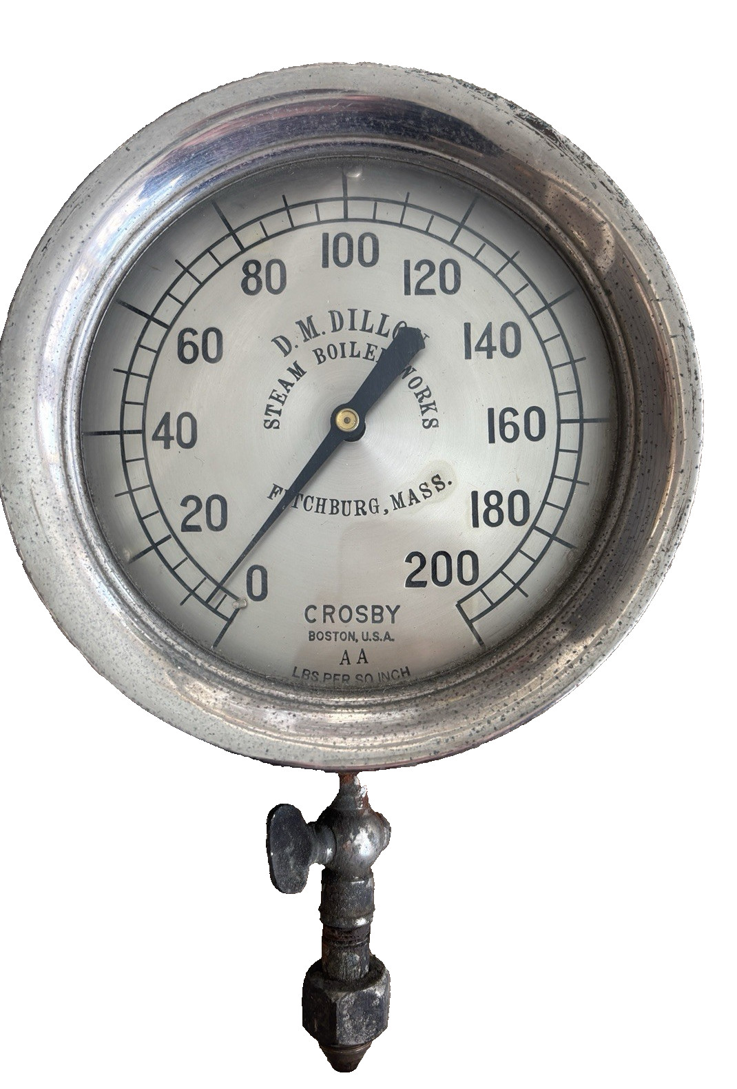 CROSBY STEAM GAUGE 0-200 LB. GAUGE FOR D.M. DILLON STEAMWORKS 7" BEZEL