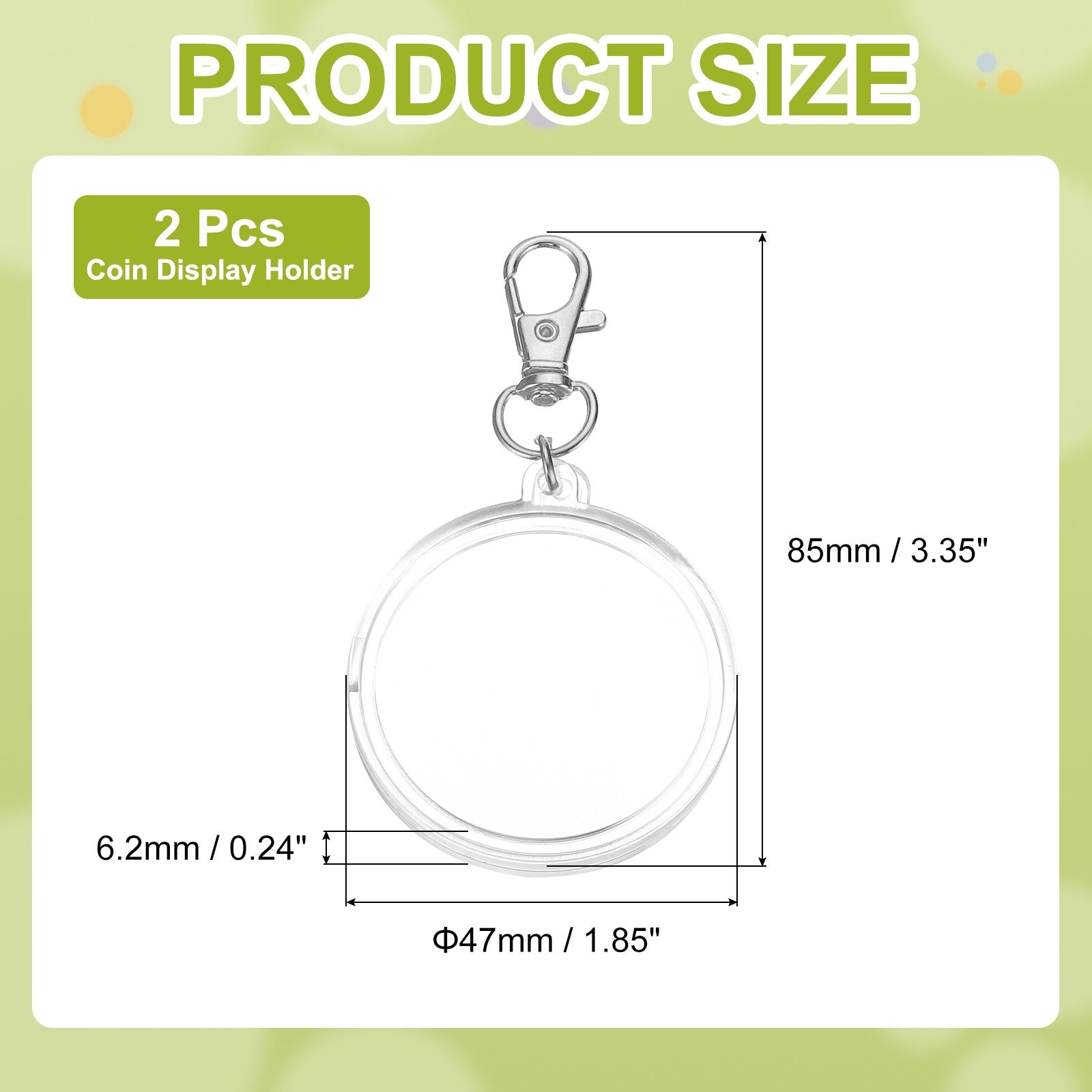 2Pack 40mm Coin Holder Keychain Coin Case with Key Ring Buckle Silver