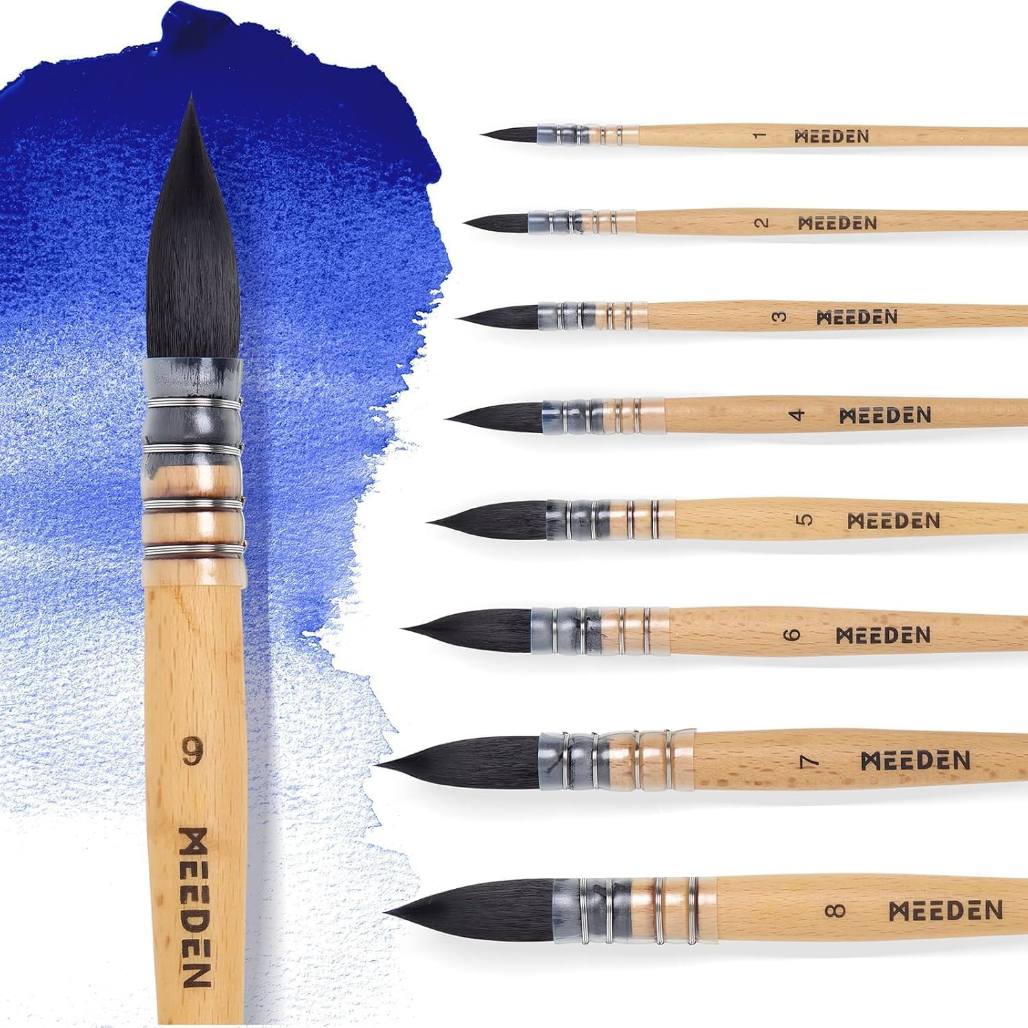 Watercolor Brushes Professional - 9 Pack Synthetic Squirrel Hair Artist Paint Br