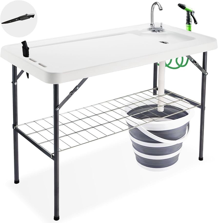 Folding Fish Cleaning Table with Collapsible Bucket
