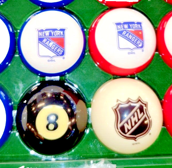 POOL BALL SET NEW YORK RANGERS NHL CUE BALL BRUNSWICK BILLIARDS CHALK