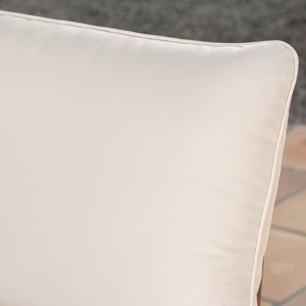 Didier Natural Brown Wood Outdoor Left-Side Loveseat with Beige Polyester Cushio