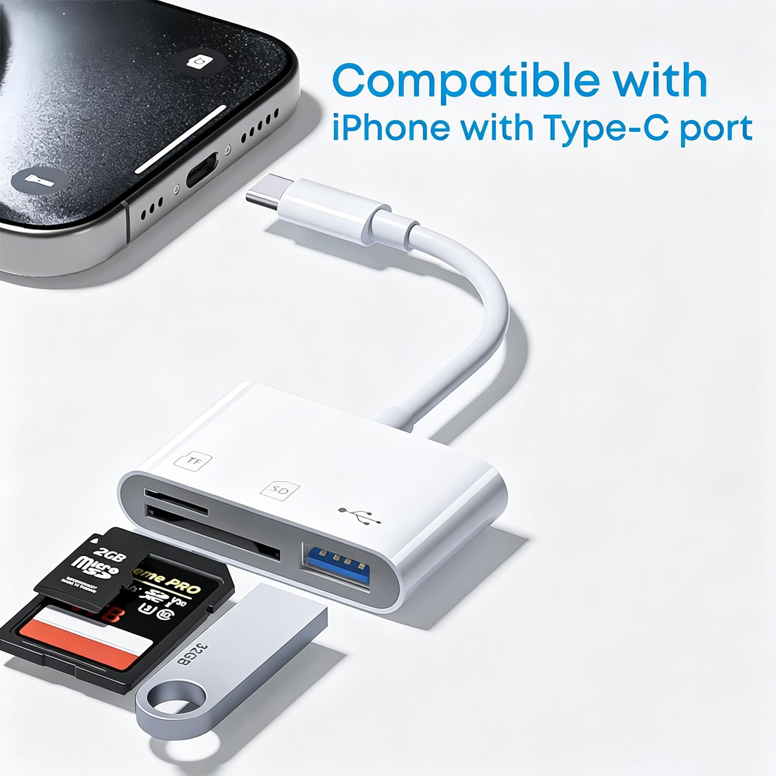 USB C SD/TF Card Reader - 3 in 1 Type C to TF/SD/USB Disk Reader Adapter