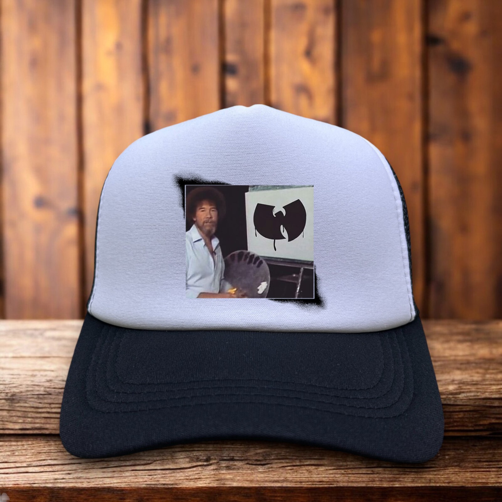 Bob Ross 90s Wu Tang Inspired Unisex Trucker Hat Black Snapback Happy Accidents