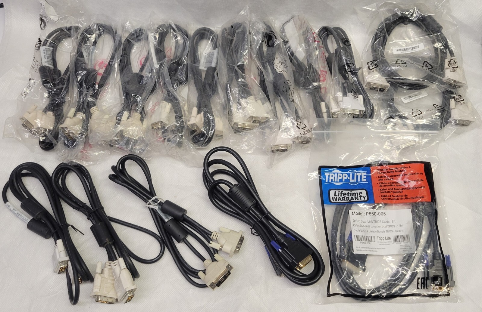 Lot of 16 DVI-D to DVI-D Male to Male DVI 6 Ft Cables for Monitor PC LCD TV