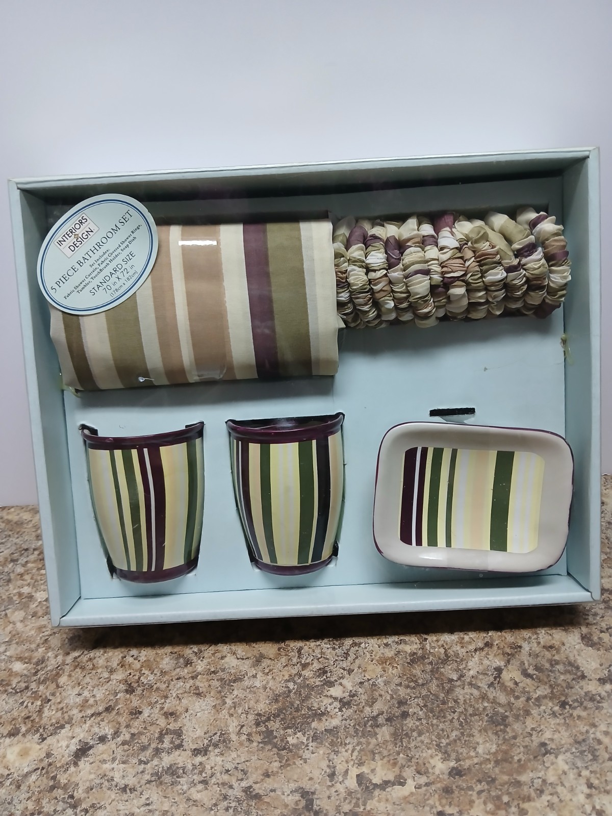 Interior Design 5 Pc Striped Fabric Bathroom Curtain Set NIB