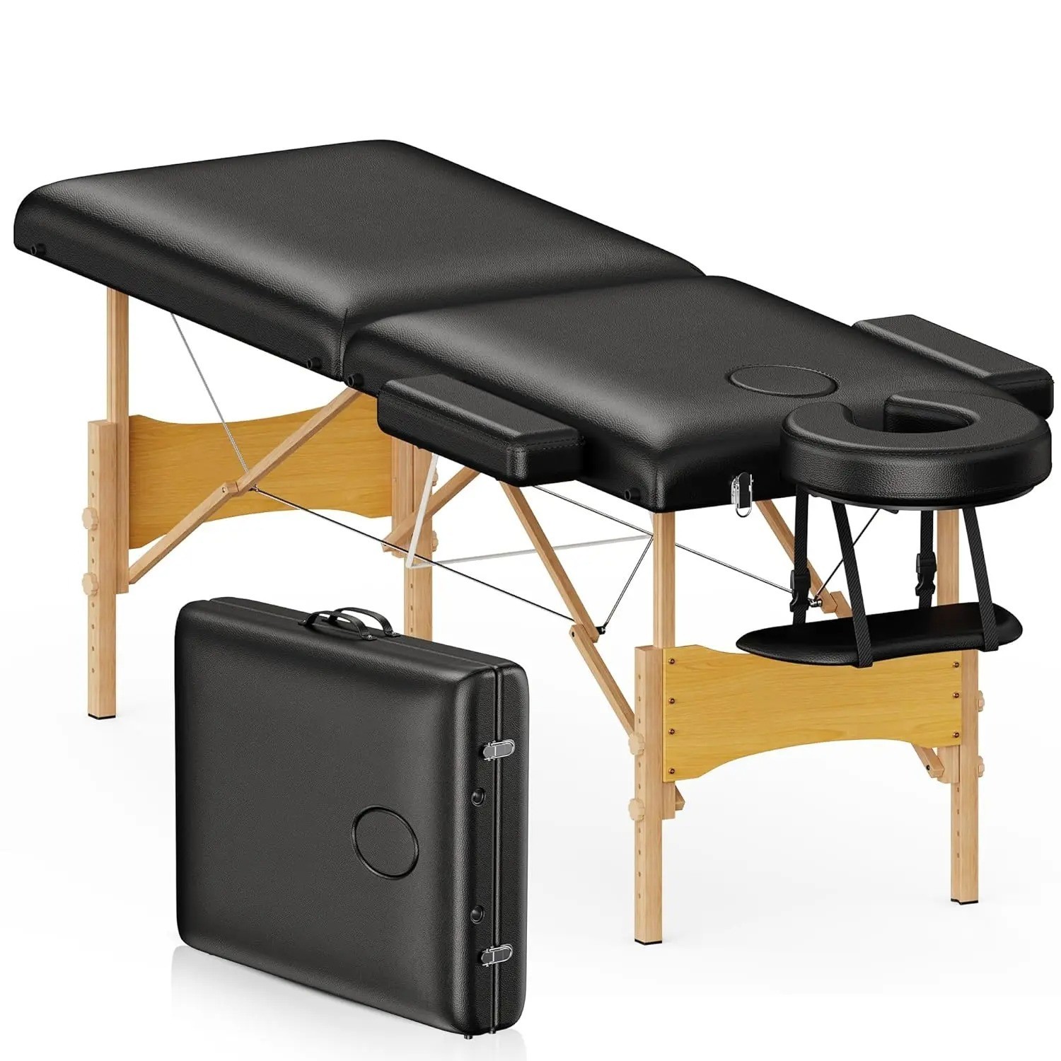 Massage Table Portable Wooden Lash Bed 24" Wide Adjustable Height 2-Fold Spa Tab