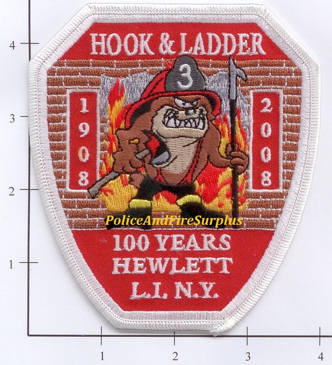 New York - Hewlett Ladder 3 NY Fire Dept Patch  Anniversary Taz
