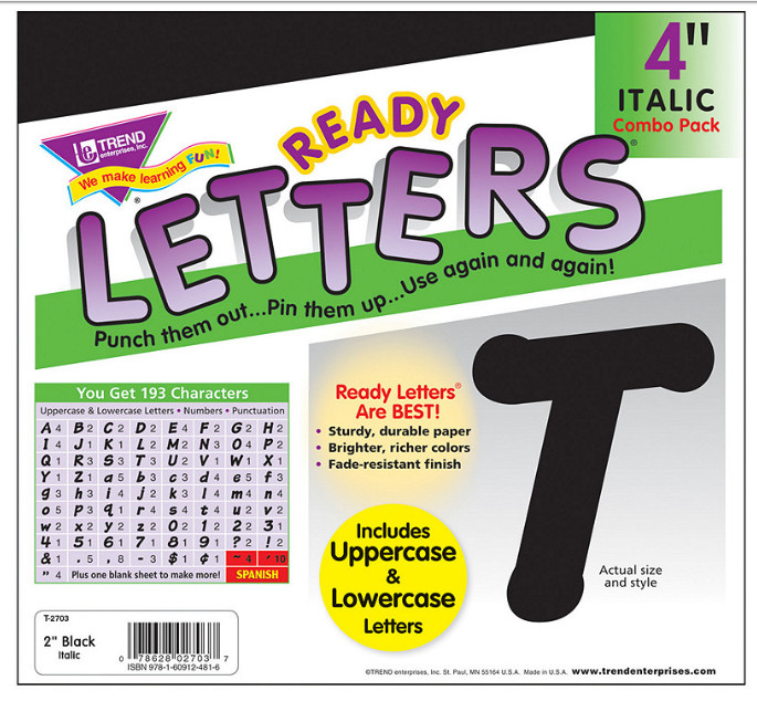 TREND® Ready Letters Italic Combo Set, Black, 4"h   T-2703  Homeschool (K85J)