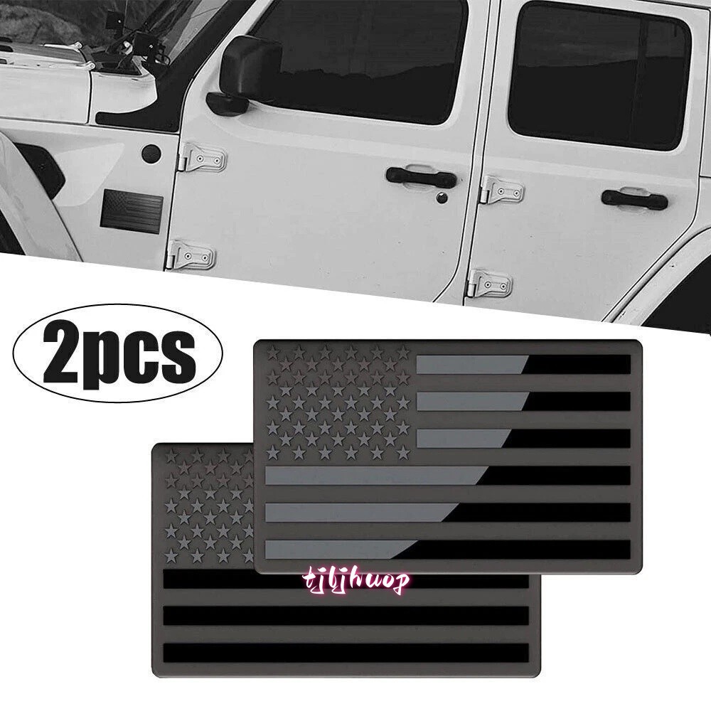 2PCS Metal USA Flag Sticker American Car Truck Decal Emblem Black US