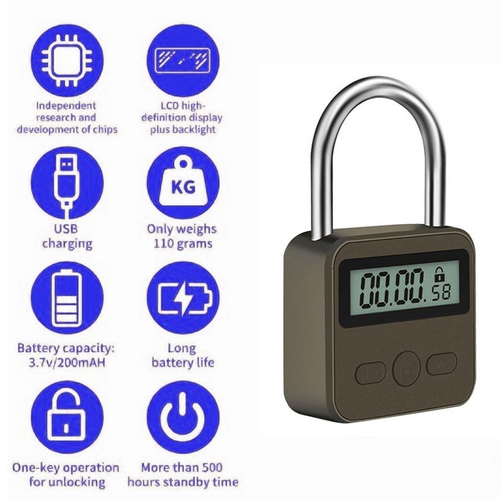 Multifunction Timer Padlock LCD Display Time Lock For Travel Waterproof