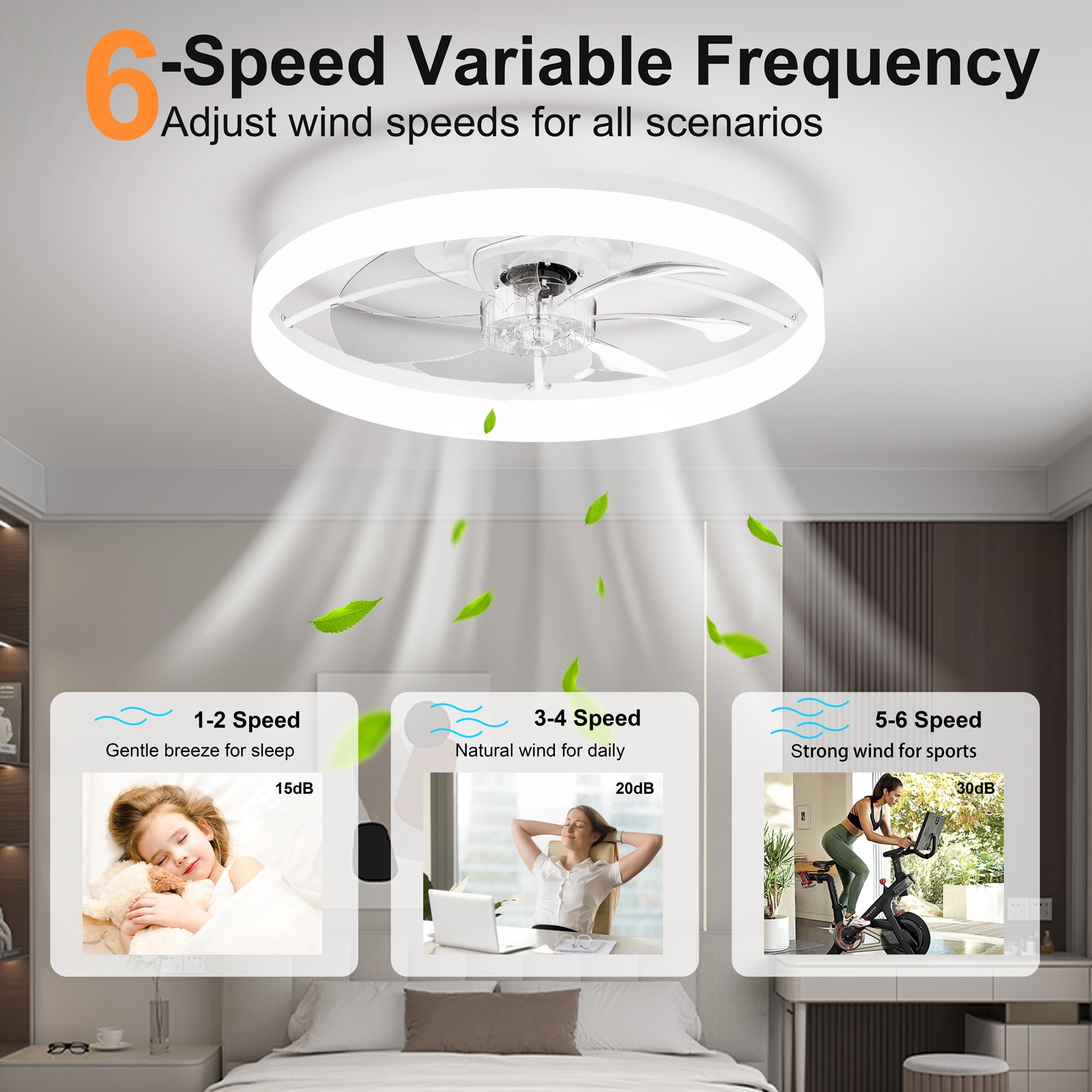 Ultra-Thin White Ceiling Fan Light with Remote & App Control, 23.6"
