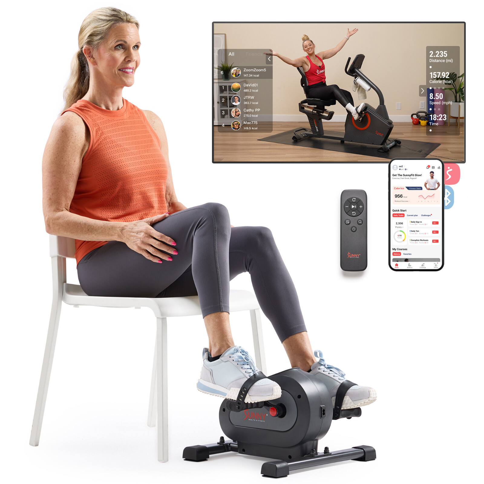 Sunny Health & Fitness Smart Motorized Mini Exercise Bike with 18 Speed Levels