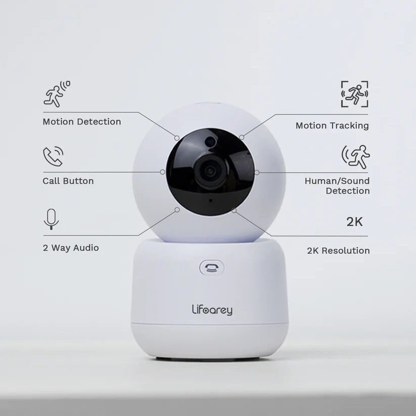 Lifoarey 2K Indoor Home Security Camera, Baby Monitor 2 Way Audio Night Vision