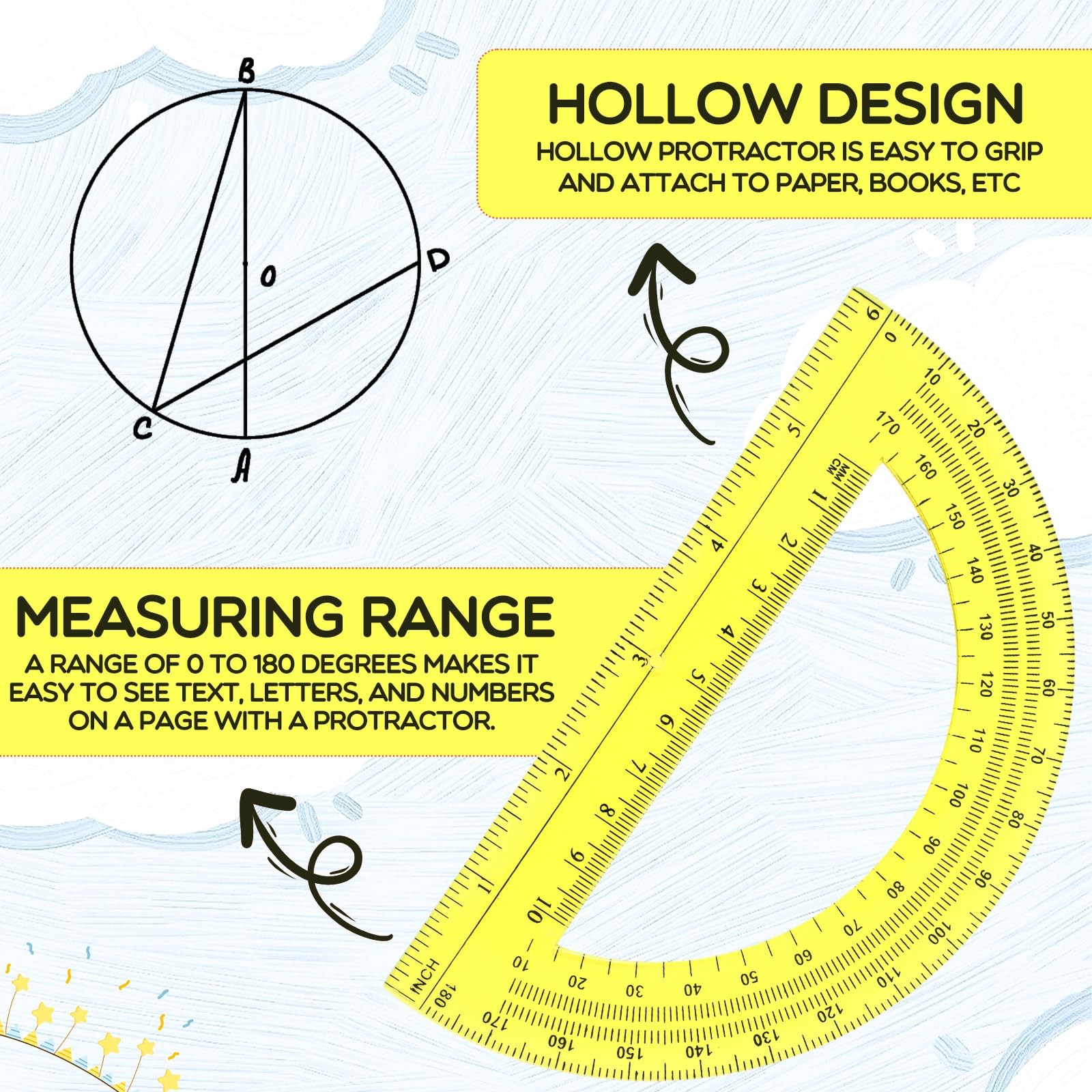 2 Pack 6 Inch Plastic Math Protractors 180 Degrees Angle Measurement