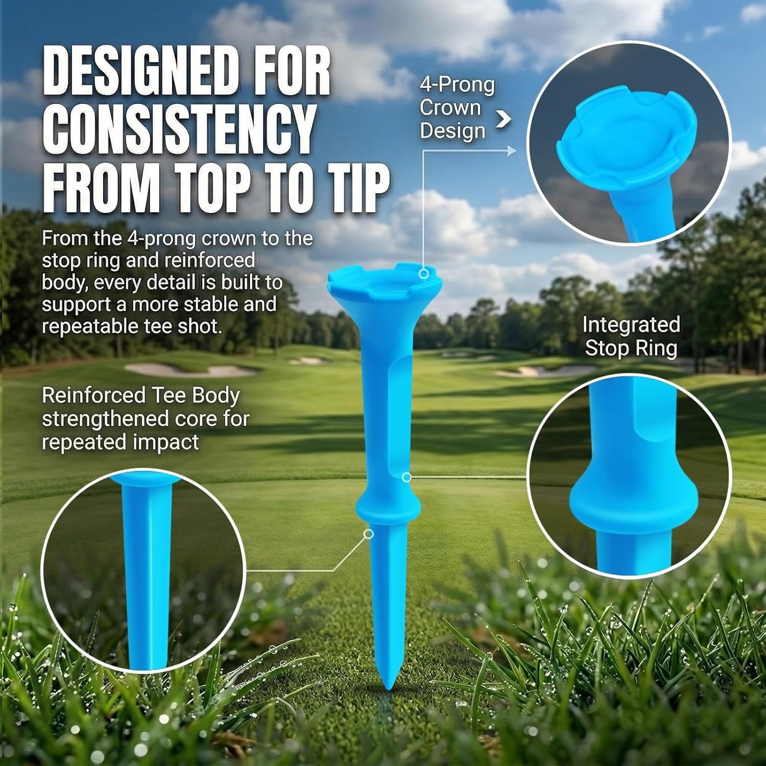 Stepped Golf Tees, 110 Count Plastic Golf Tees, Fixed Tee Height Golf Tees with