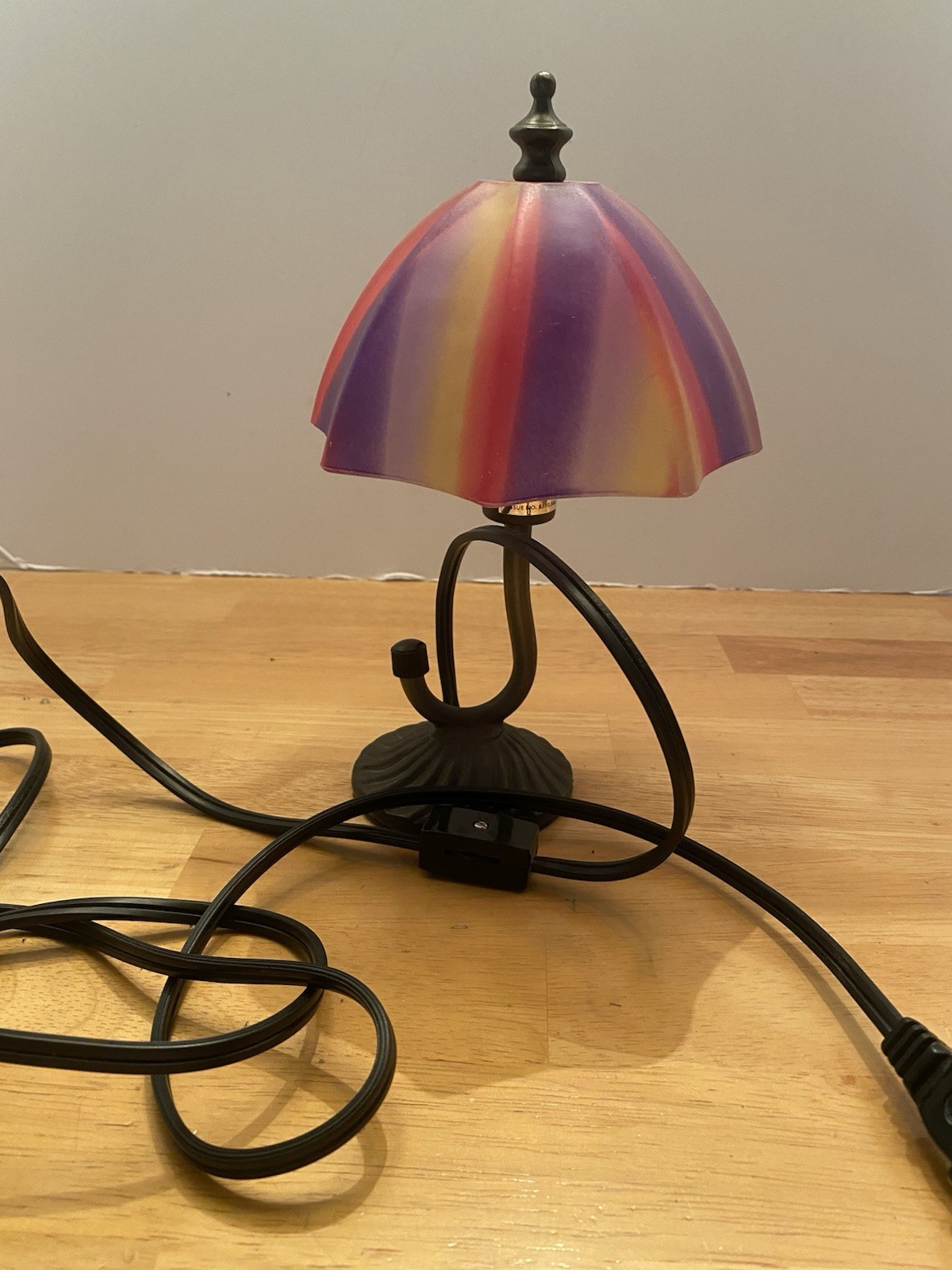 Small Umbrella Shaped Lamp / Night Light With Multicolored Glass  Shade