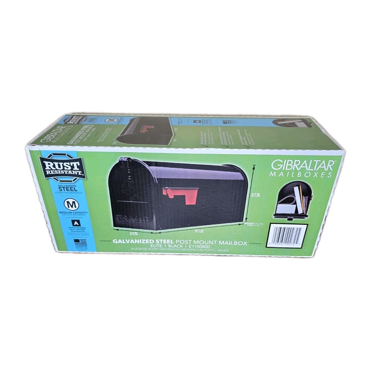 Gibraltar Mailbox Elite Medium, Steel, Post Mount Mailbox, Black, E1100B00 New