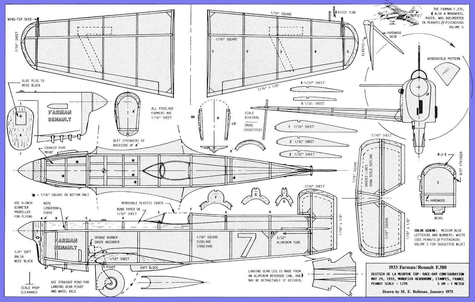 Peanut Scale Model Airplane Plans (FF): 1933 Farman-Renault F.380 12" RP