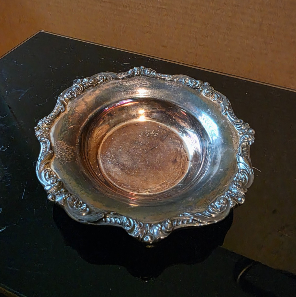 Silverplate Ornate Rim Tray 6.5” Small Vintage Serving Trinket Candy Dish Bowl