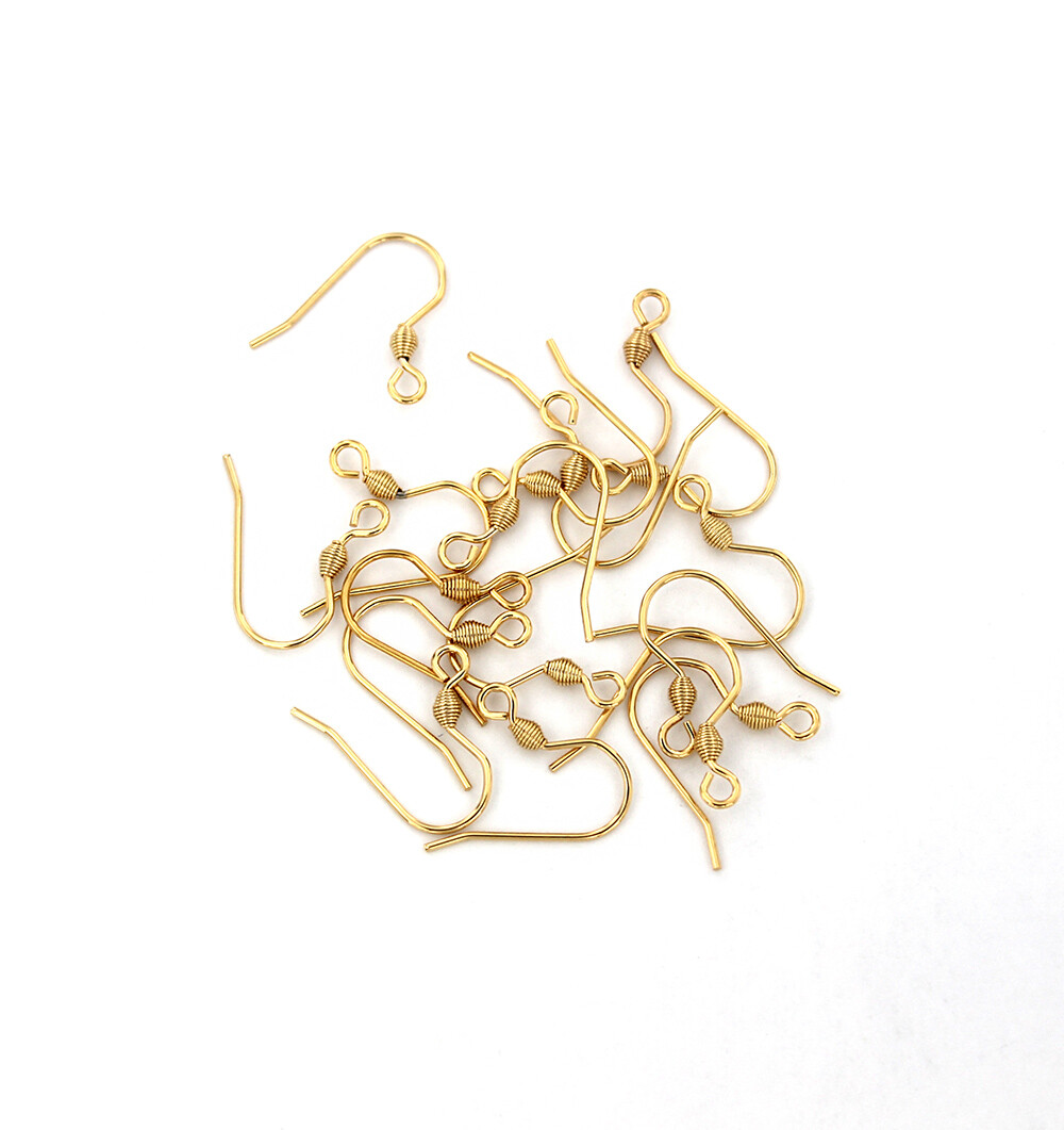 Gold Tone Stainless Steel Earrings - French Hooks - 16mm - 10 Pieces - FD722