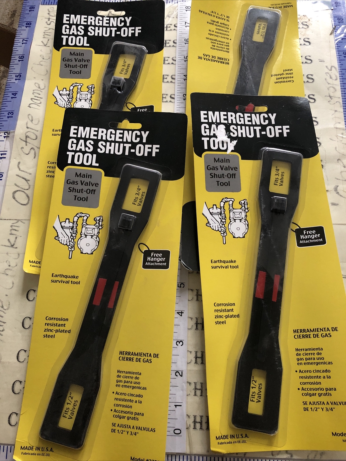 4X Emergency Gas Water Main Valve Shut-off Wrench Plumbing Survival 1/2 & 3/4"