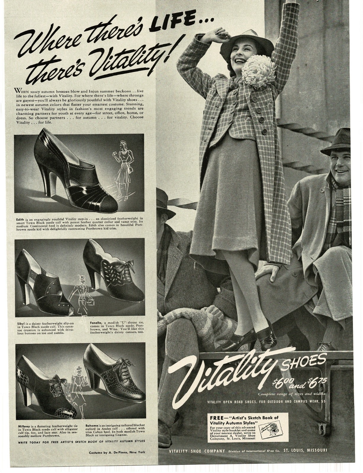 1939  Vitality Women's High Heel Shoes Edith Sybil Fanella Vintage Print Ad
