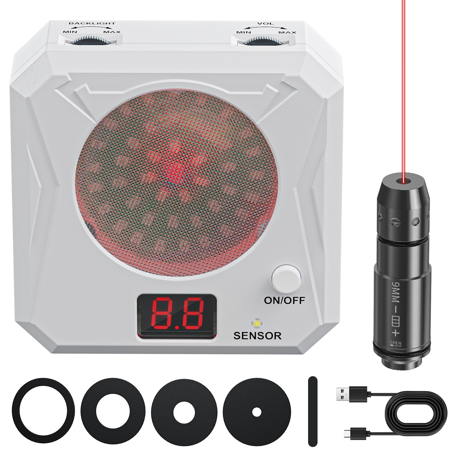 1 set of laser target + 9mm caliber cone-tip training ammunition combination