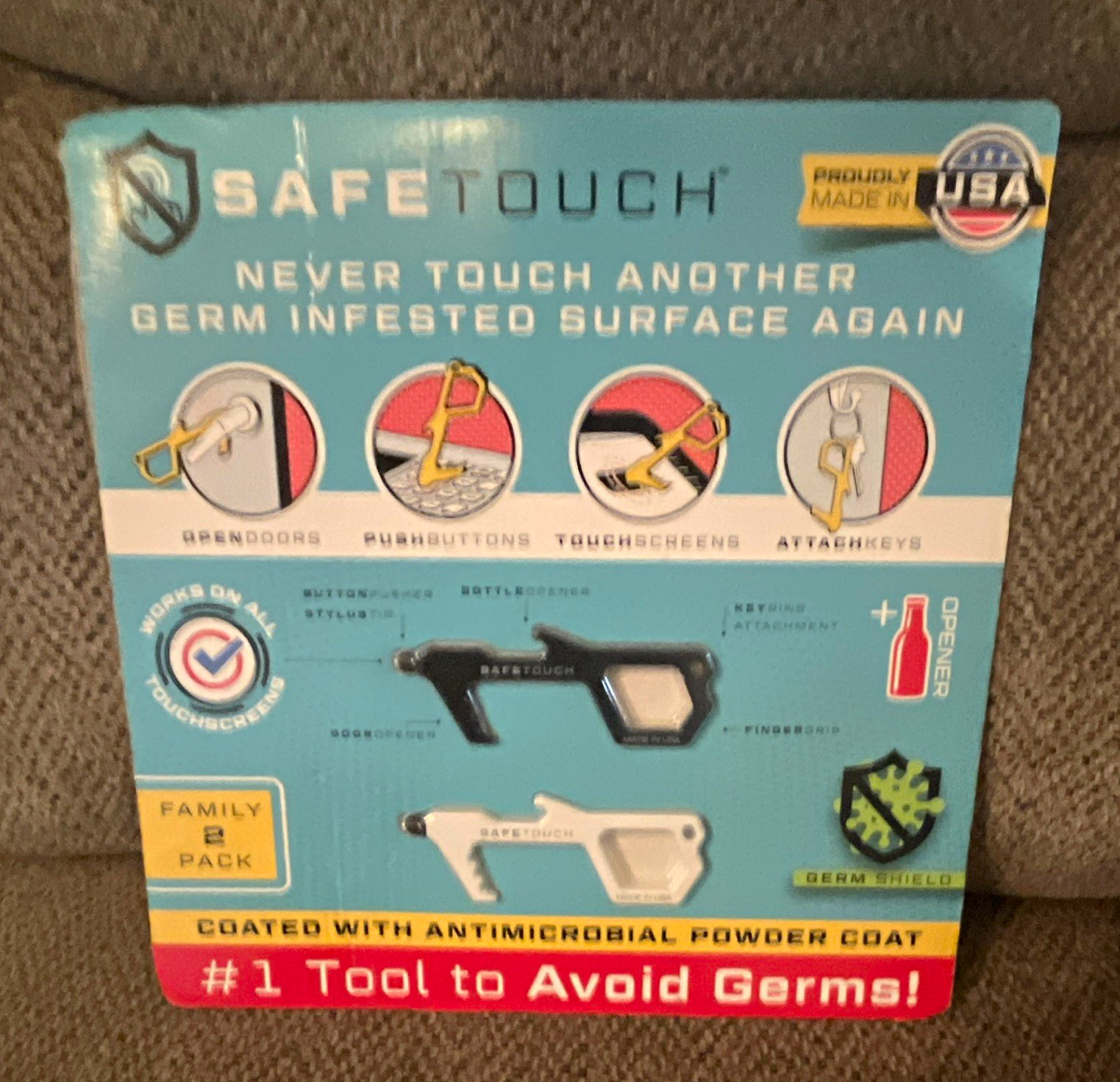 SafeTouch Antimicrobial Hygiene Multi-Tool 2-Pack Black/White Door Opener Stylus