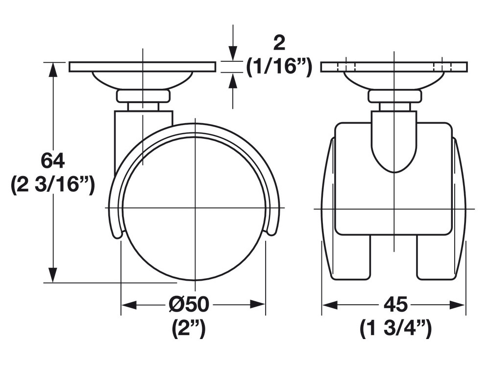 Screw-On Mount Plate Twin Wheel Casters without Brake, Set of 4