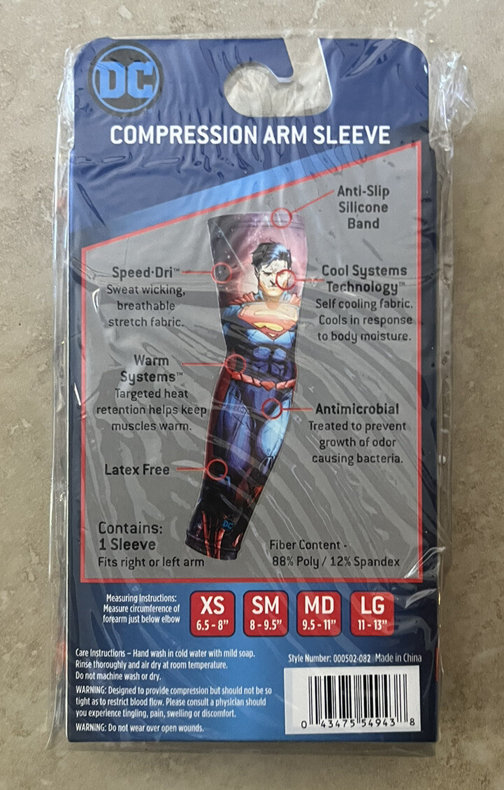 Superman Compression Athletic Arm Sleeve Size Medium Licensed DC Comics